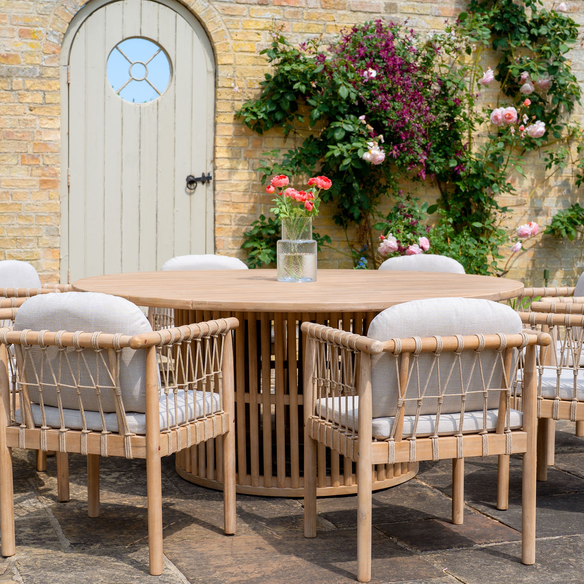 Paia 8 Seat Round Dining Set in Linen