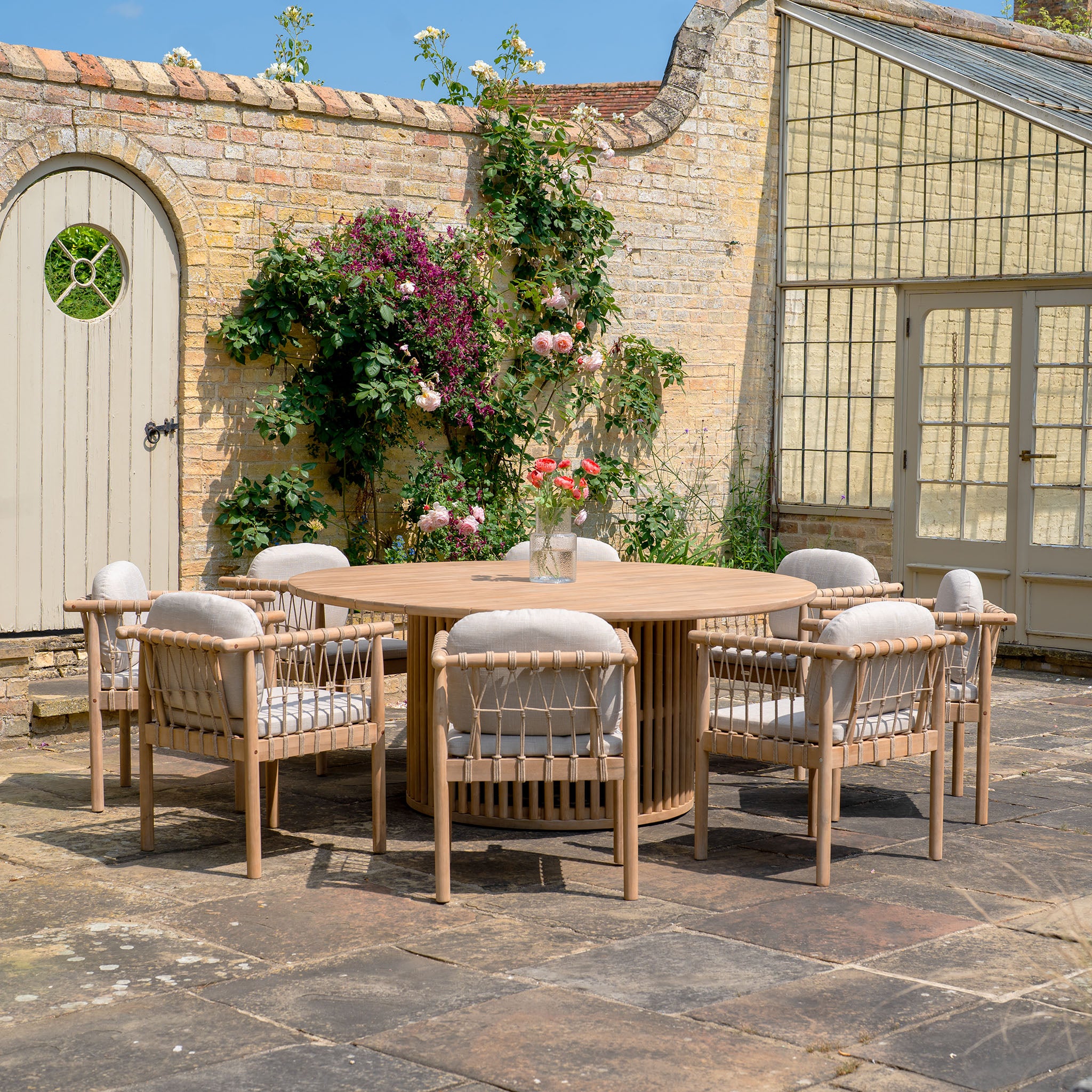 Paia 8 Seat Round Dining Set in Linen