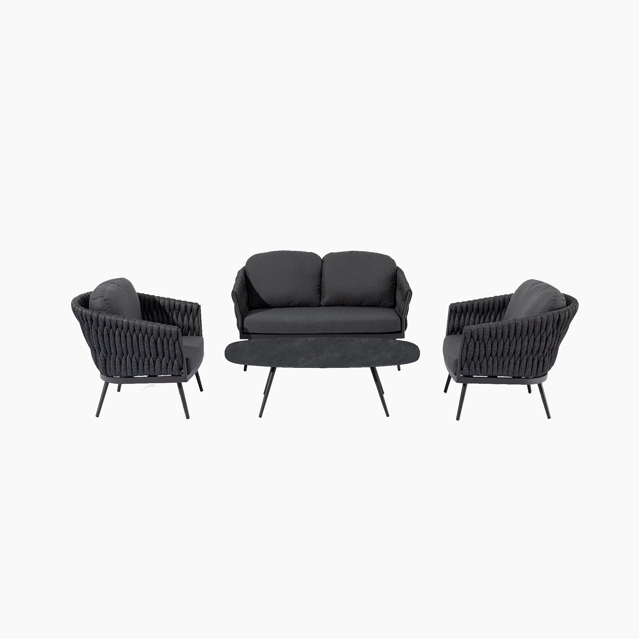 Palma 2 Seat Rope Sofa Set with Ceramic Table in Grey