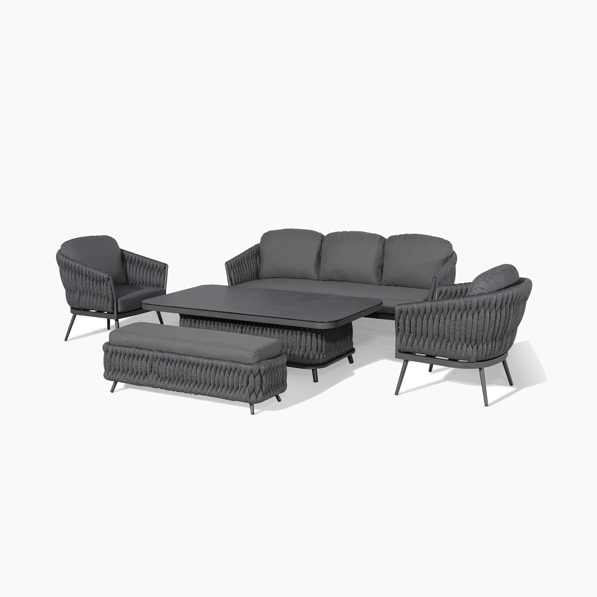 Palma 3 Seat Rope Sofa Set with Rising Table in Grey