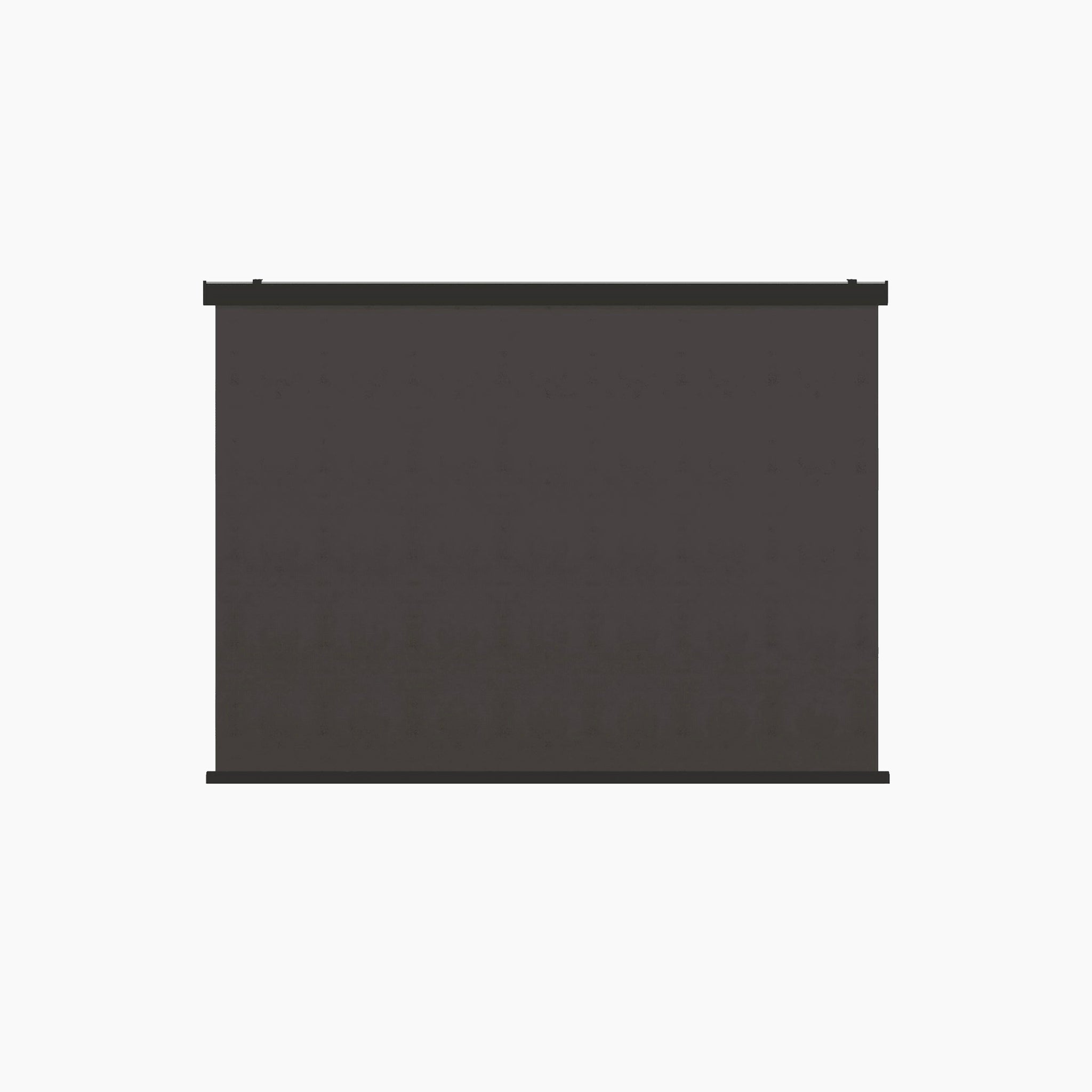 A large, blank black movie projector screen with a sleek grey finish, the 1x - 4M Integrated Manual Side Blind in Grey, stands against a white background.