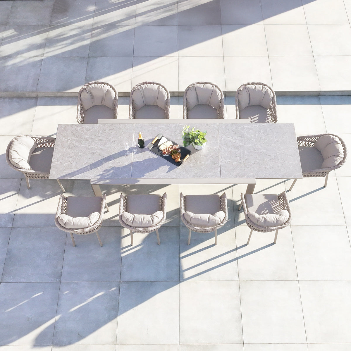 Pello Table Pello 10 Seat Extending Dining Set with Ceramic Table in Fawn