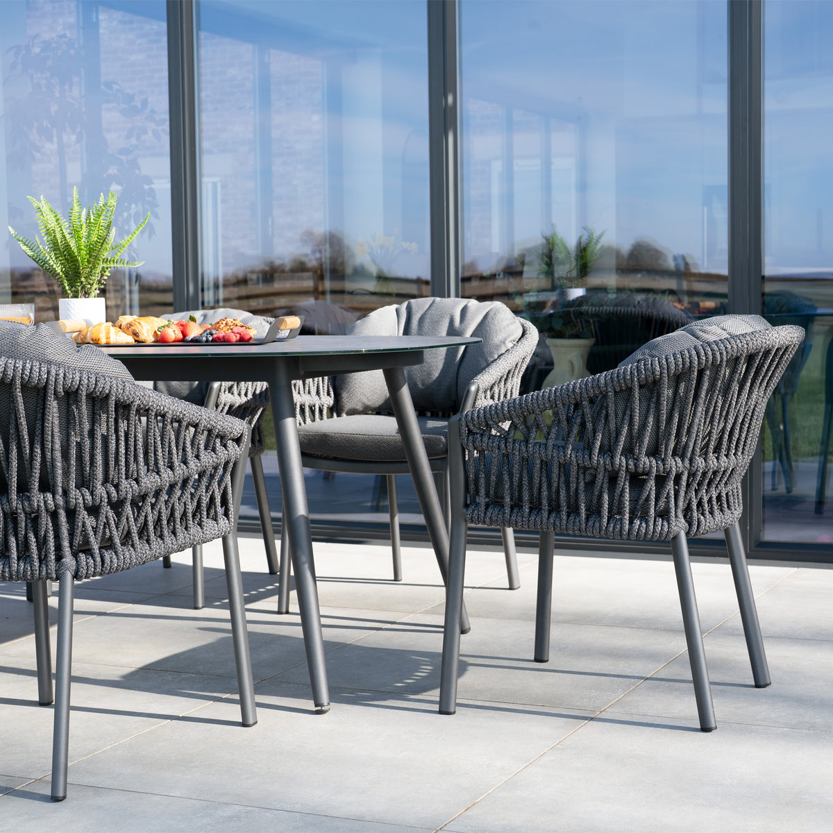 Pello Table Pello 6 Seat Oval Dining Set with Ceramic Table in Grey