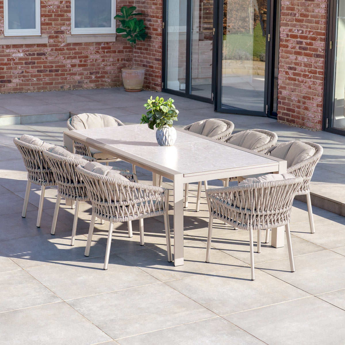 Pello Table Pello 8 Seat Extending Dining Set with Ceramic Table in Fawn