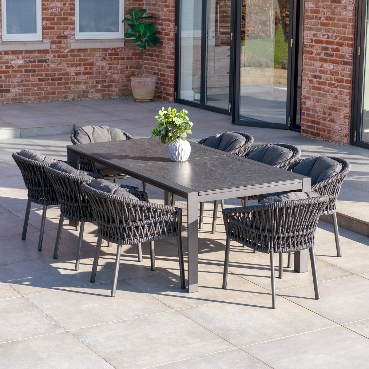 Pello Table Pello 8 Seat Extending Dining Set with Ceramic Table in Grey