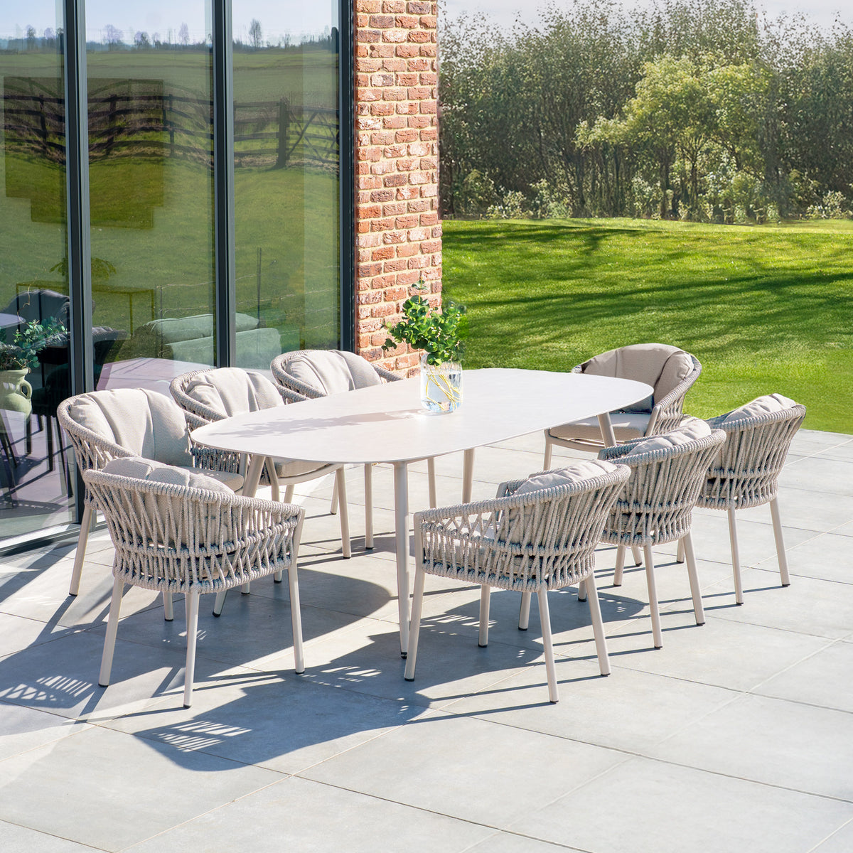 Pello Table Pello 8 Seat Oval Dining Set with Ceramic Table in Fawn