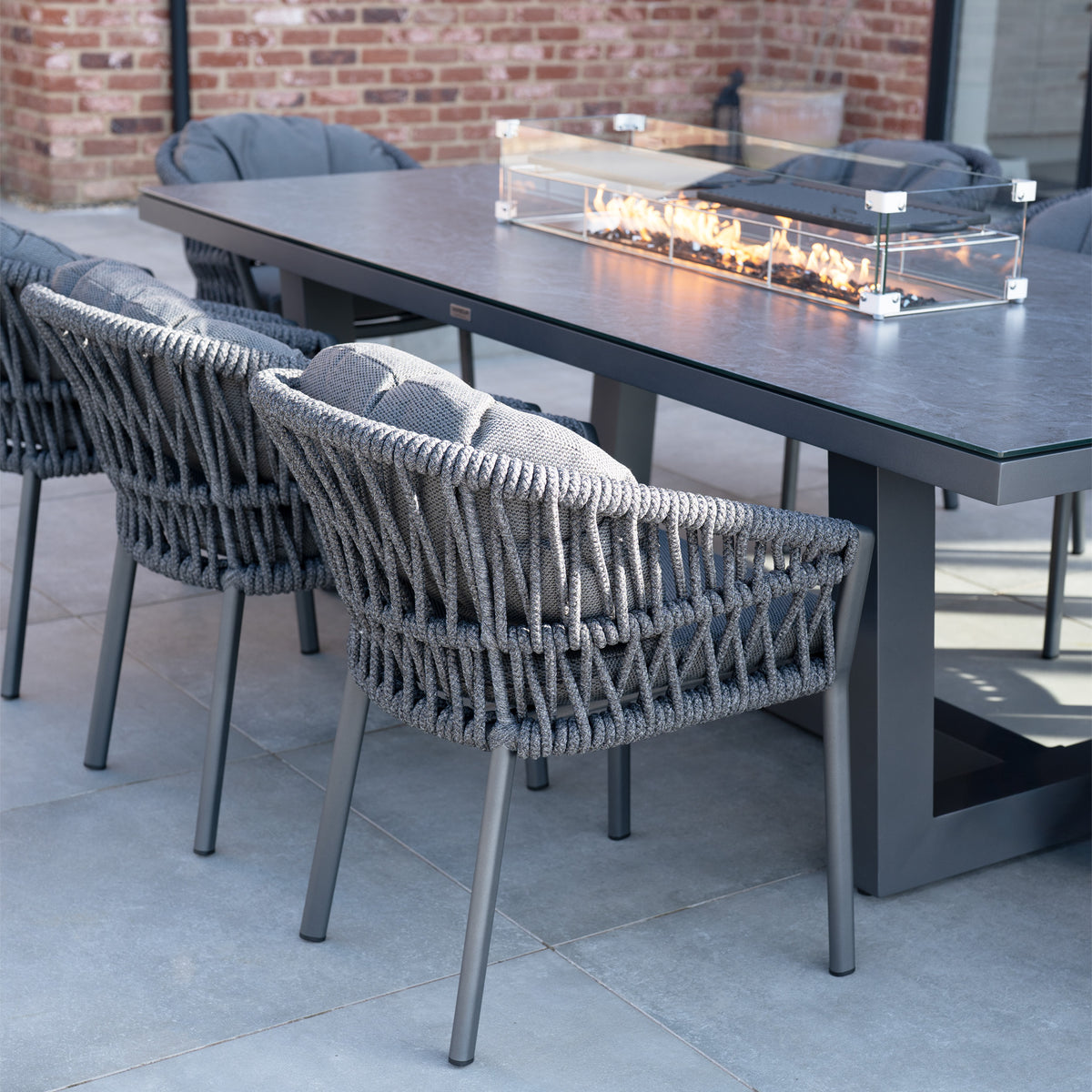 Pello Table Pello 8 Seat Rectangular Ceramic Firepit Dining Set in Grey