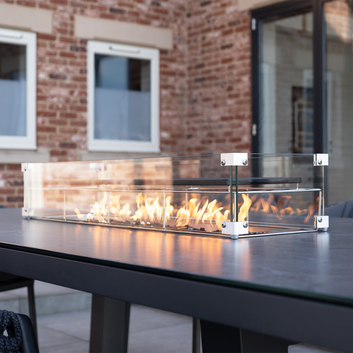 Pello Table Pello 8 Seat Rectangular Ceramic Firepit Dining Set in Grey