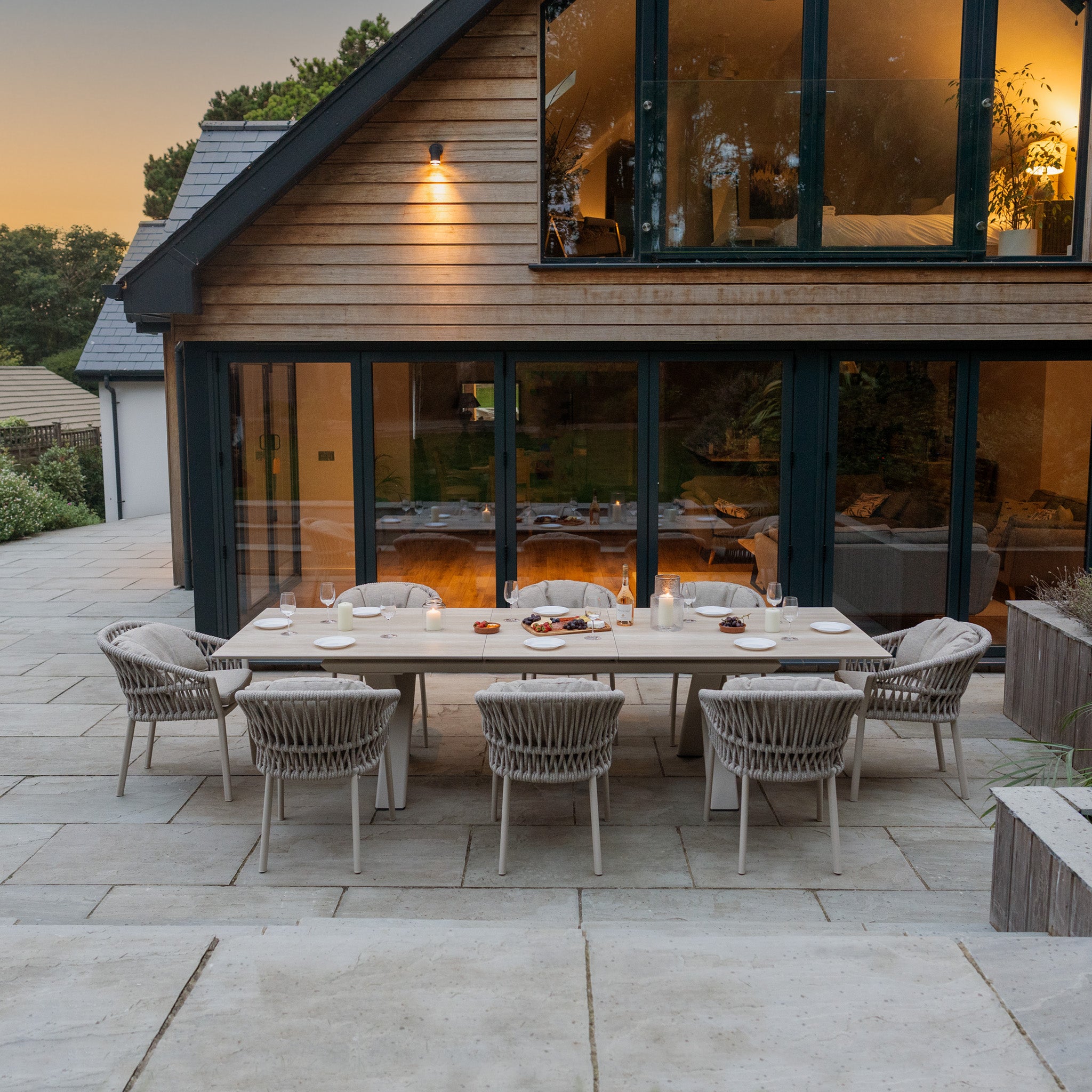 Pello 8 Seat Dining Set with Albatross Extending Table in Fawn