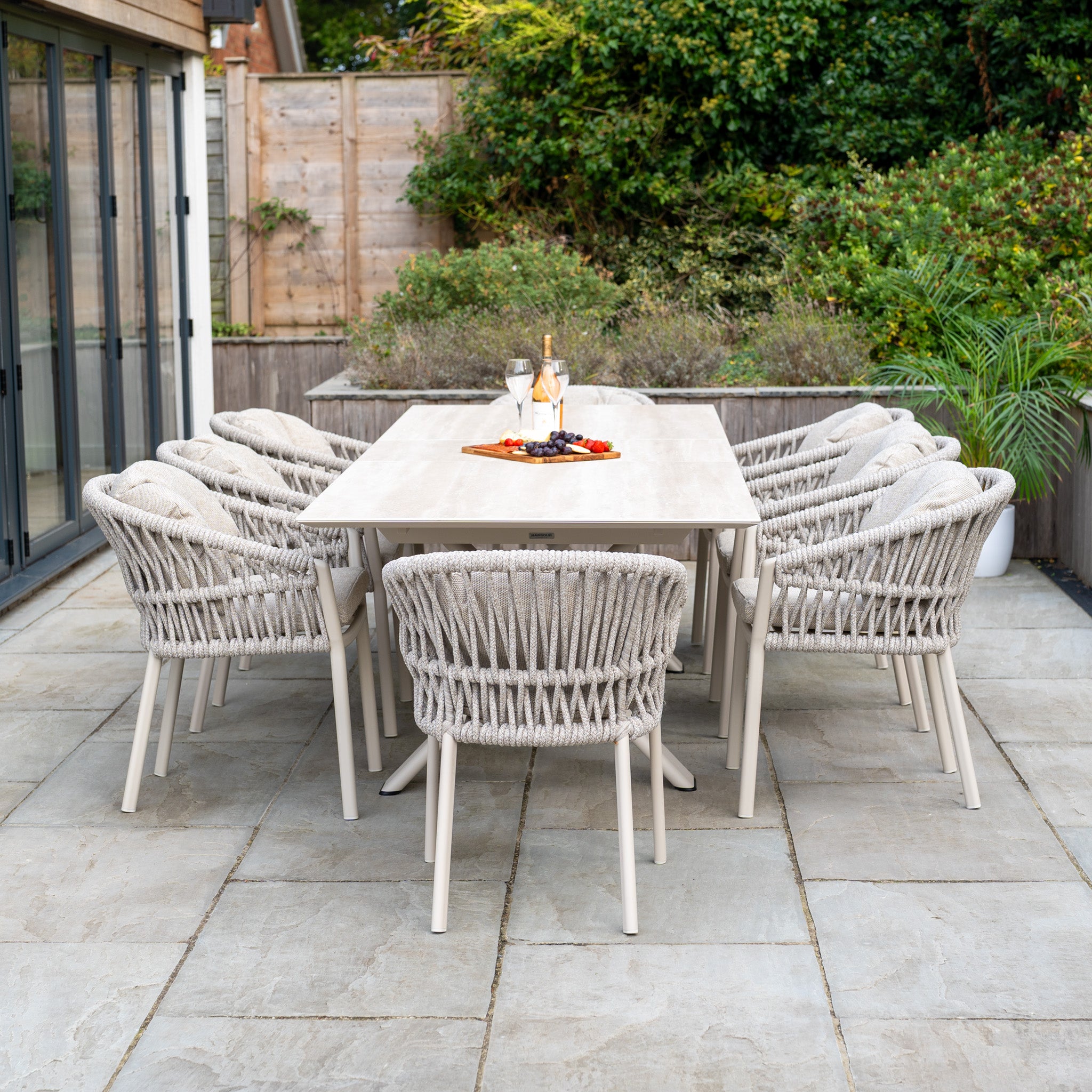 Pello 8 Seat Dining Set with Albatross Extending Table in Fawn