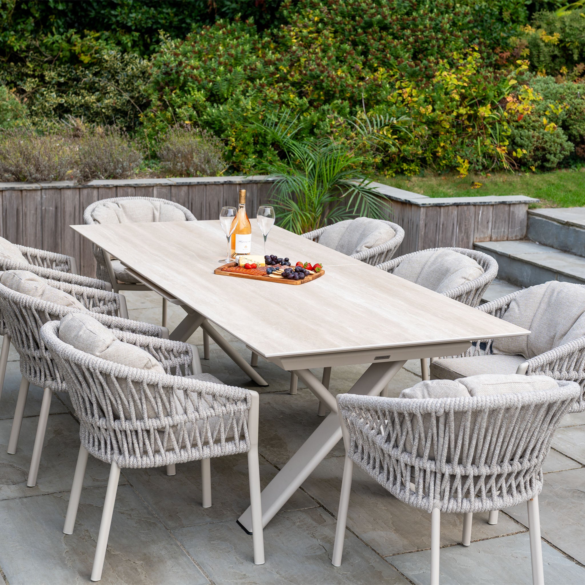 Pello 8 Seat Dining Set with Albatross Extending Table in Fawn