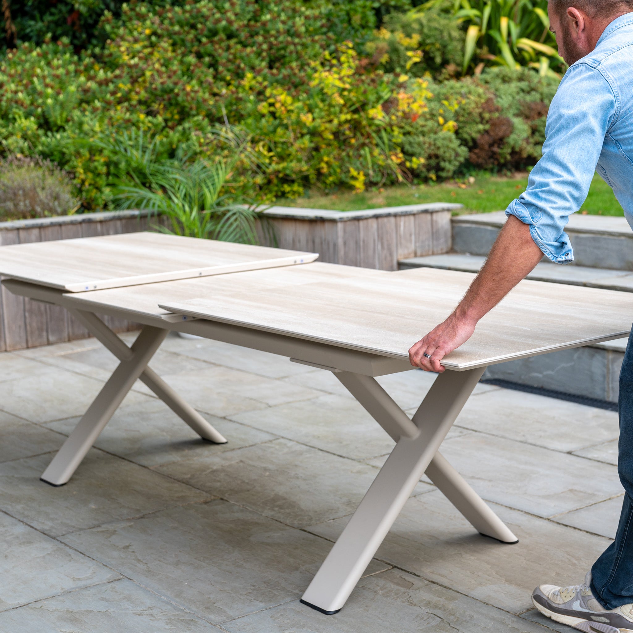 Pello 8 Seat Dining Set with Albatross Extending Table in Fawn