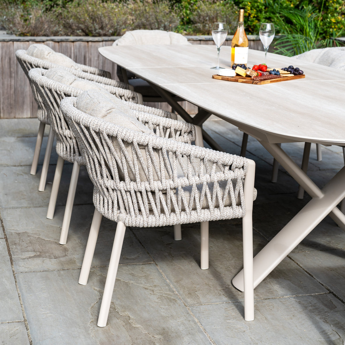 Pello Table Pello 8 Seat Oval Dining Set with Albatross Extending Table in Fawn