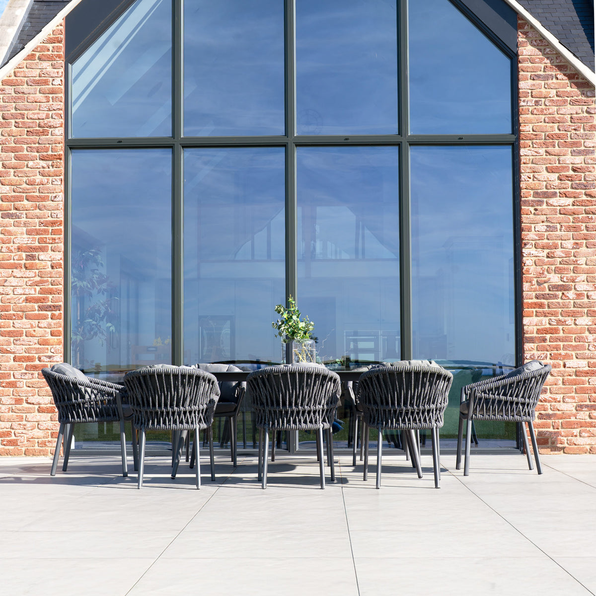 Pello Table Pello 8 Seat Oval Dining Set with Ceramic Table in Grey