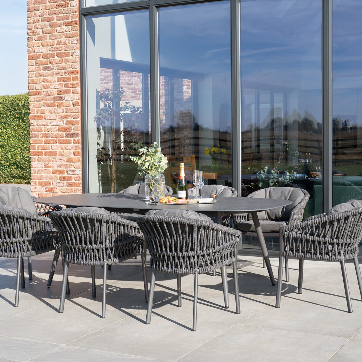Pello Table Pello 8 Seat Oval Dining Set with Ceramic Table in Grey