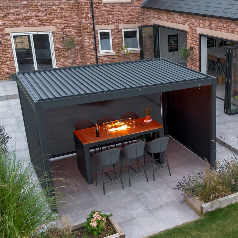 PergoSTET 3m x 4m Rectangular Pergola with 3 Drop Sides and LED Lighting in Grey