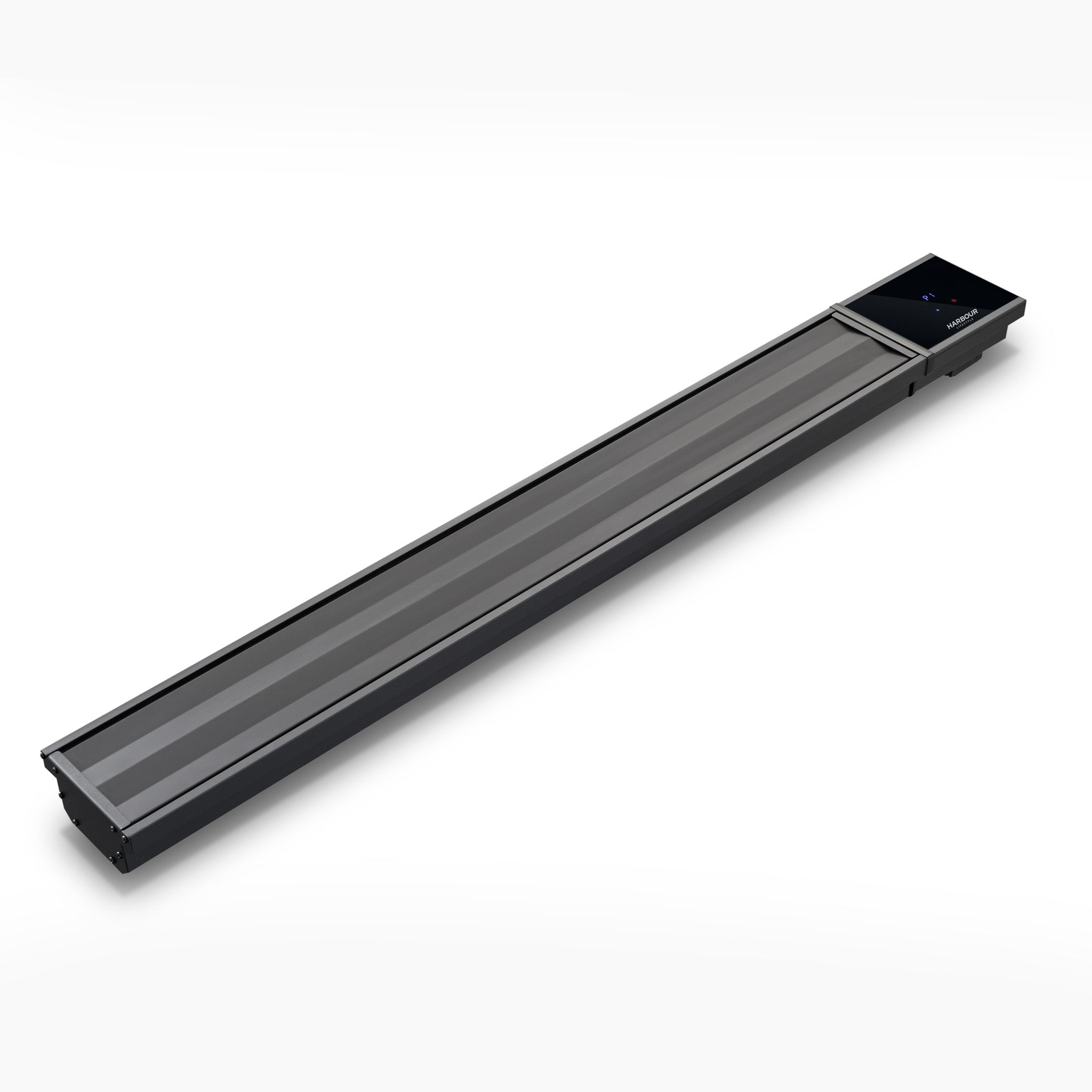 The PergoSTET 2400W Wifi & Bluetooth Heater in Black from Harbour Lifestyle features a sleek design with a touch panel and LEDs, making it perfect as an outdoor or pergola heater, shown isolated on a white background.