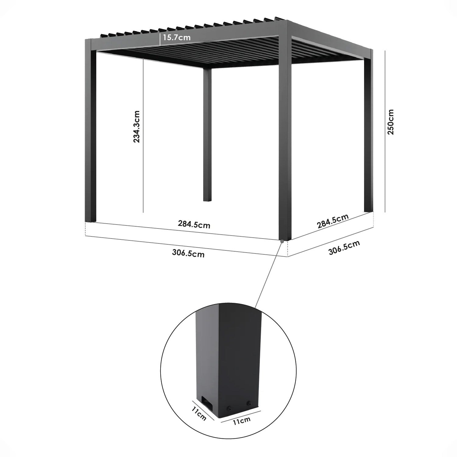 Upgrade your outdoor space with the PergoSTET Deluxe 3m x 3m Square Pergola in sleek grey, featuring motorised LED louvres and 3 manual side blinds—perfect for a modern, stylish touch.