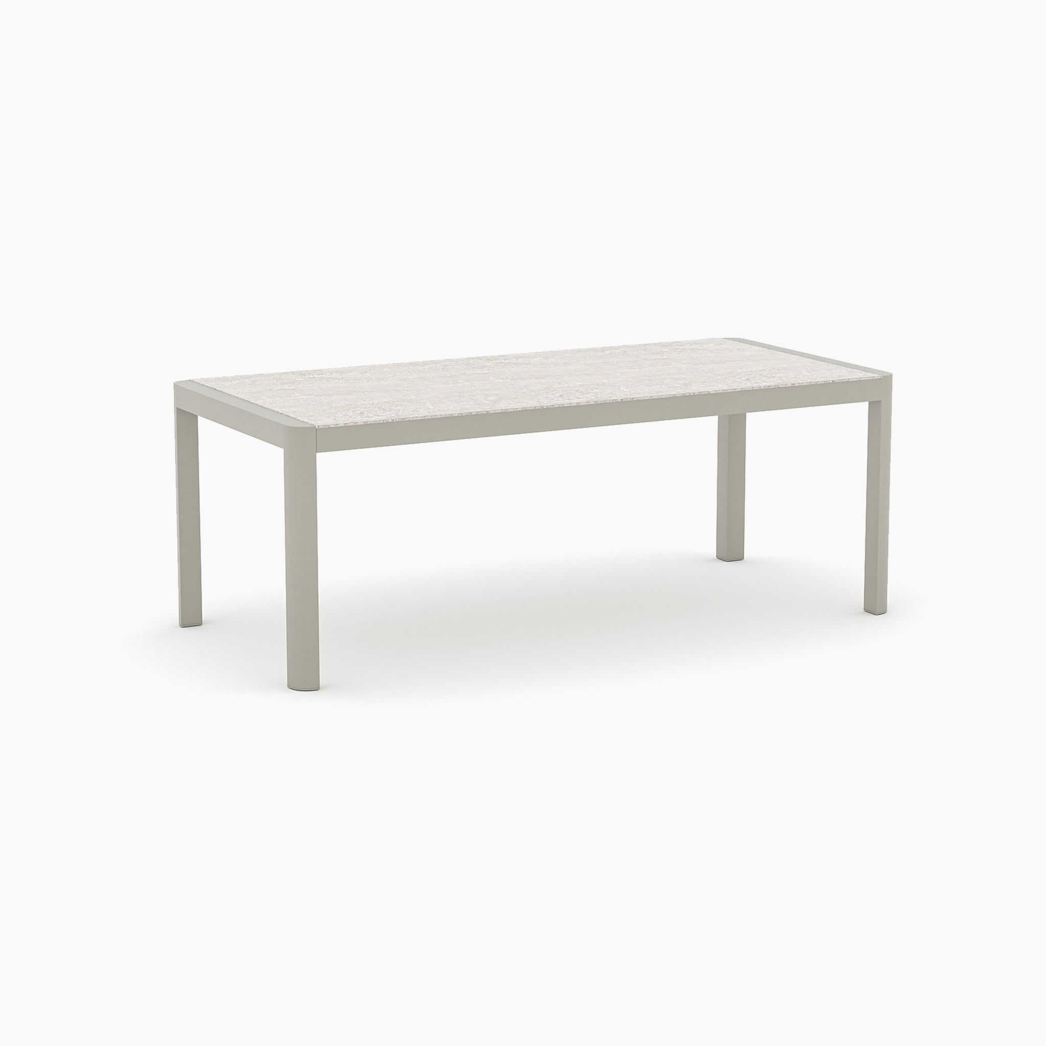 The Ravona 6 Seat Rope Extending Dining Set (162-222cm) in Latte features a light-toned rectangular table with an aluminum frame and straight legs, ideal for outdoor dining on any patio.