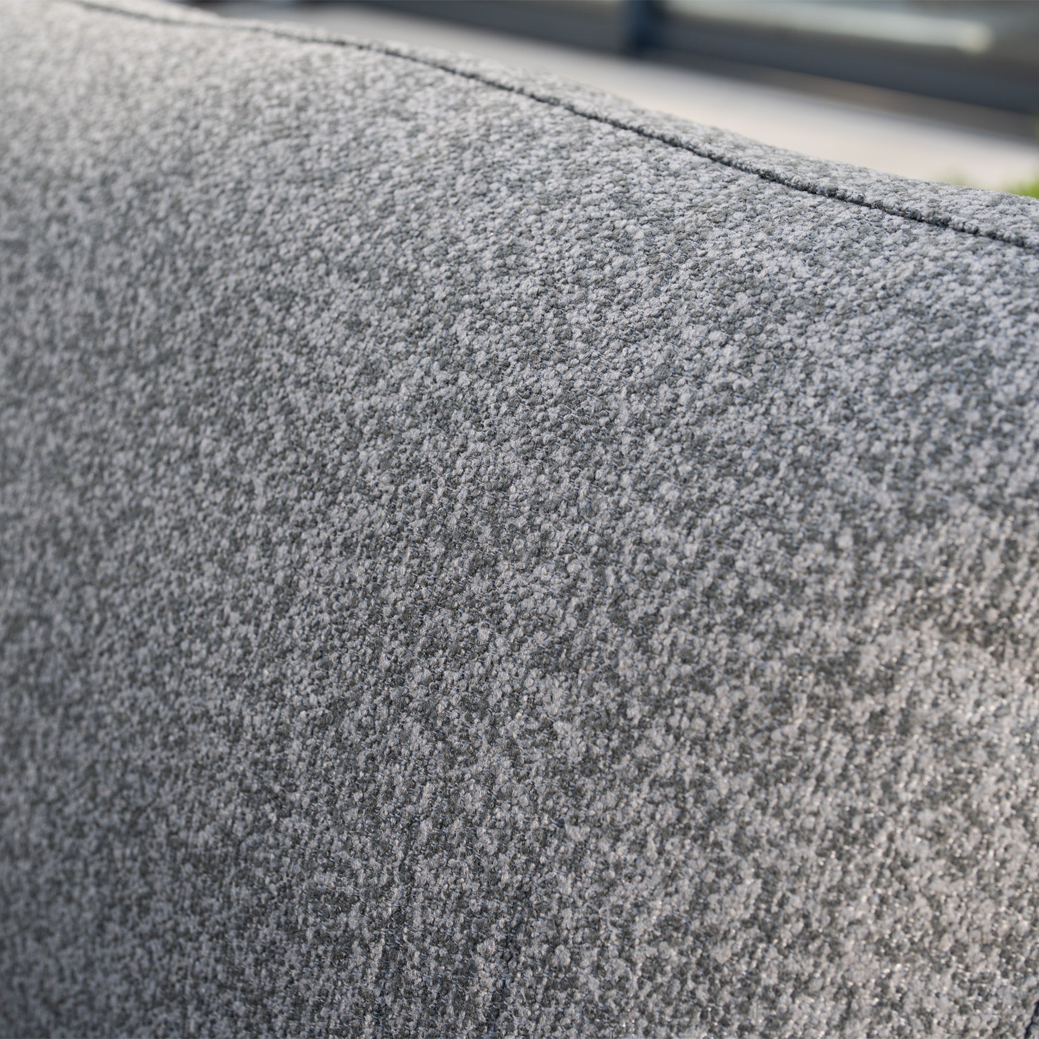 Close-up of the Sorelli U Shape Corner Sofa Set in Truffle, showcasing its textured gray, weather-resistant fabric—perfect for stylish outdoor entertaining.