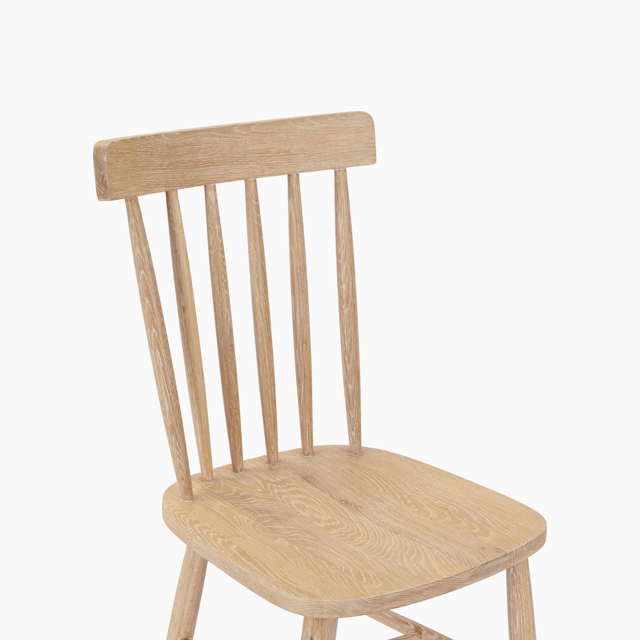 The Burford Set of 2 Spindleback Dining Chairs in Natural Oak features slatted backrests and smooth seats, crafted from natural oak and shown against a white background.