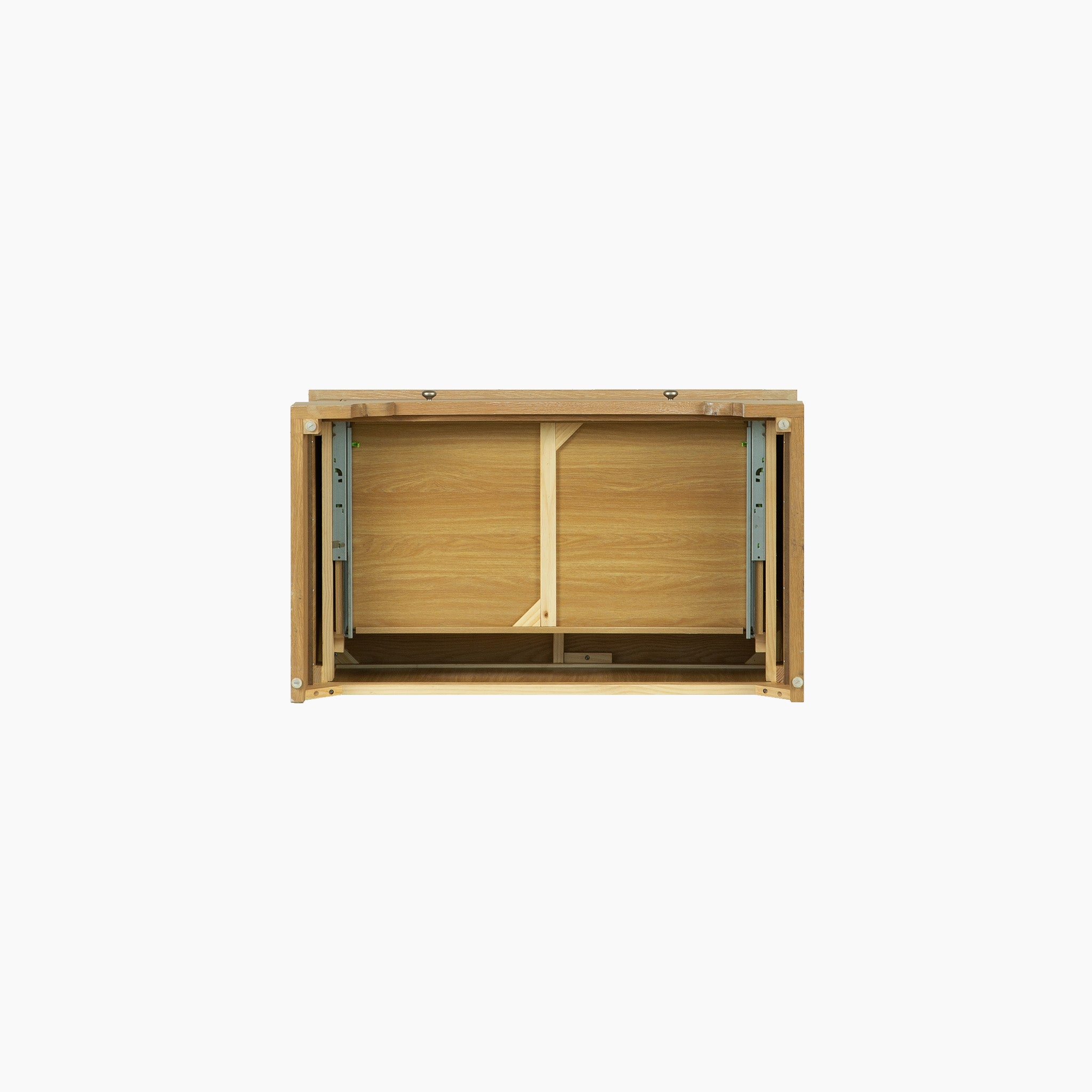 The Amberley Double Wardrobe in Light Oak, from a solid oak bedroom collection, shown from below against a white background.