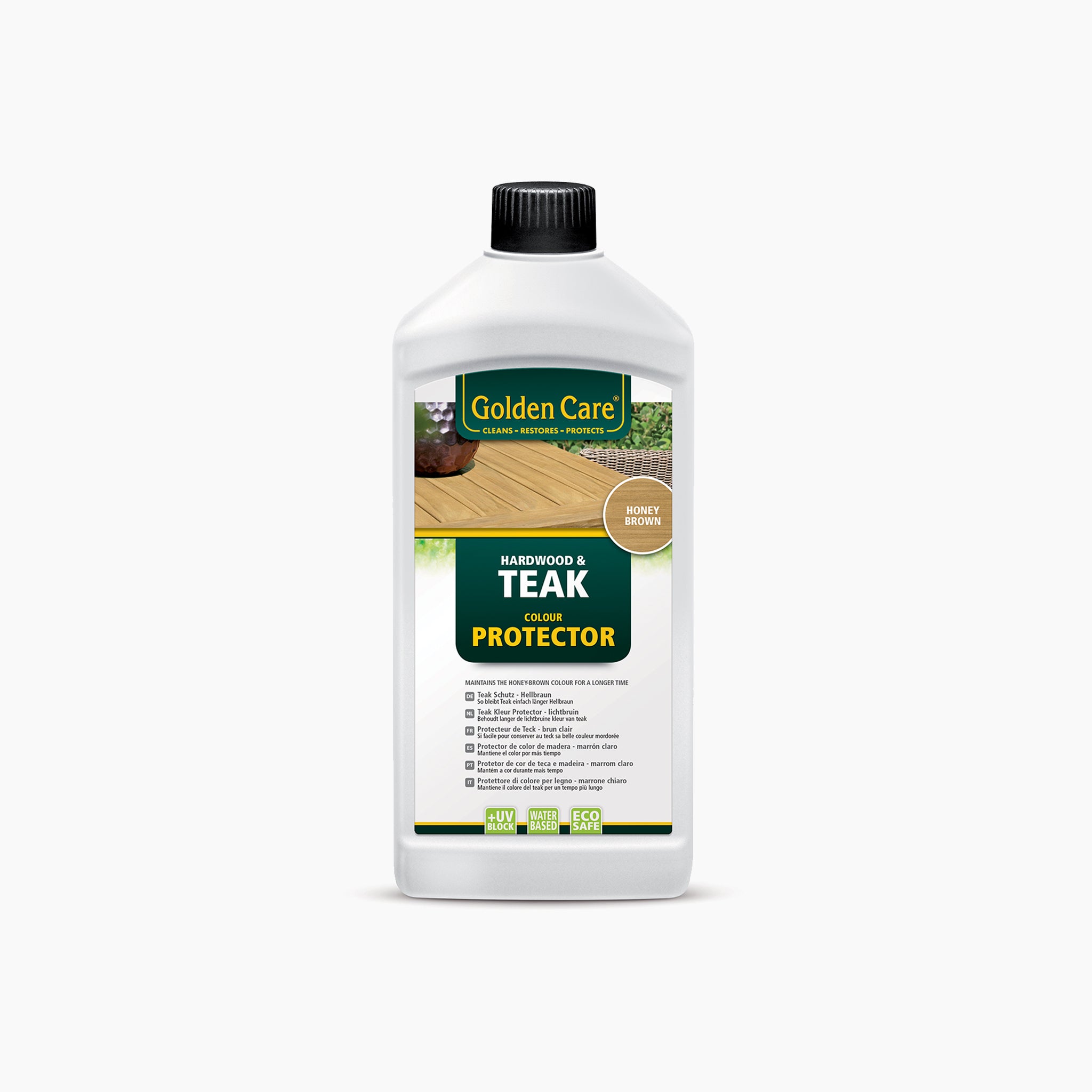 The Golden Care Honey Brown Teak Protector (1 Litre) provides excellent sun protection for your outdoor furniture.