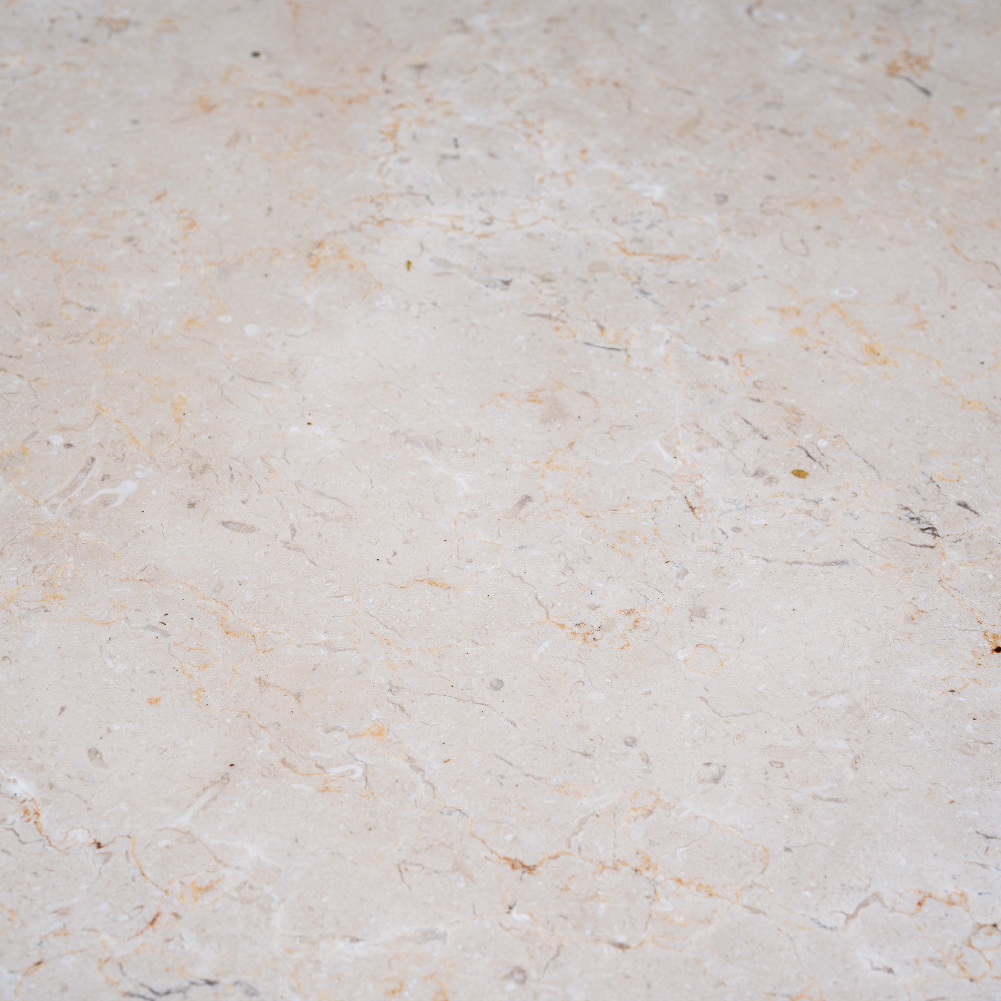 The Tivoli 6 Seat Dining Set with Marble Dining Table in Fawn features a light beige marble surface with subtle brown and gray veins, adding natural texture and elegance to your dining space.