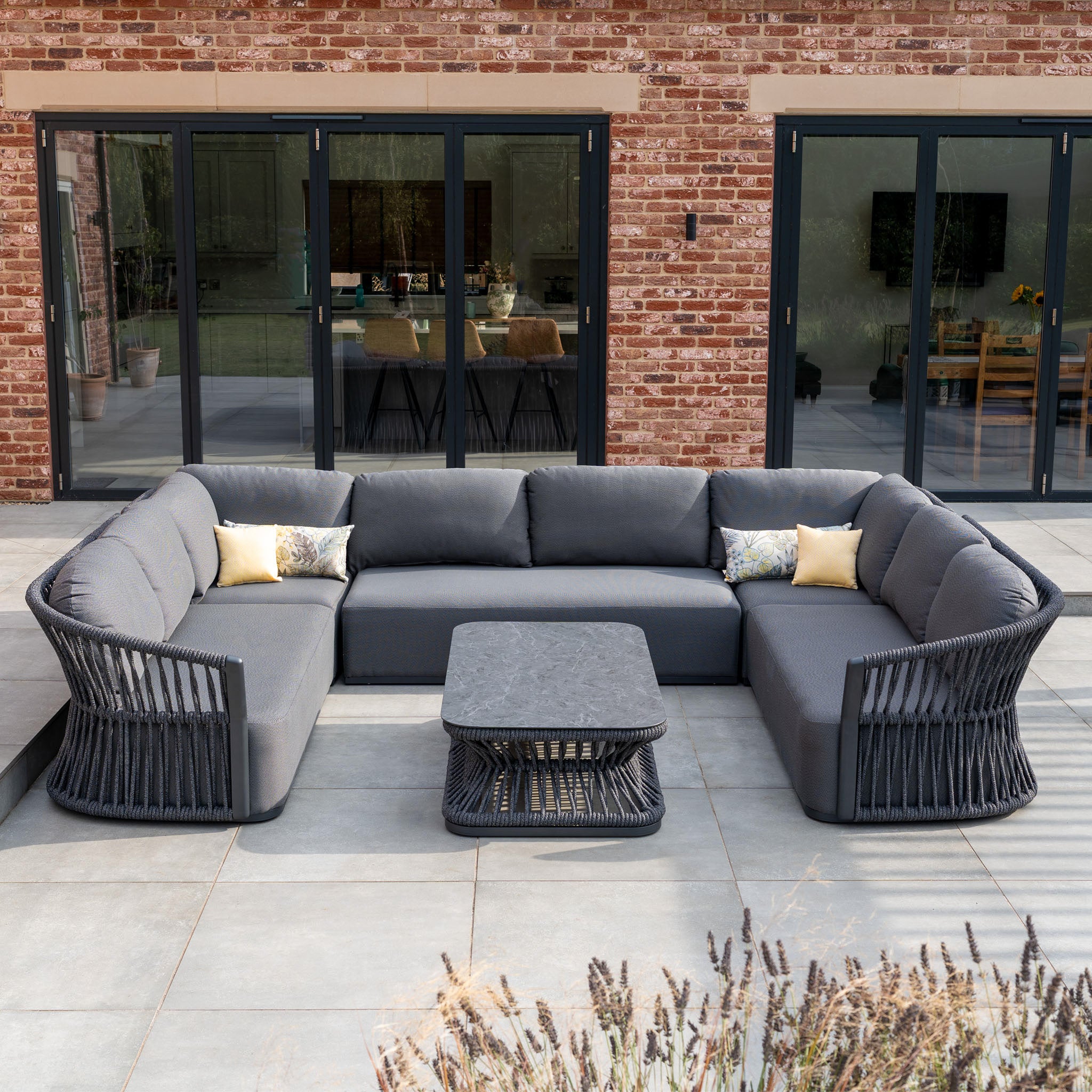 Pello U-Shape Corner Sofa Set with Rectangular Coffee Table in Grey