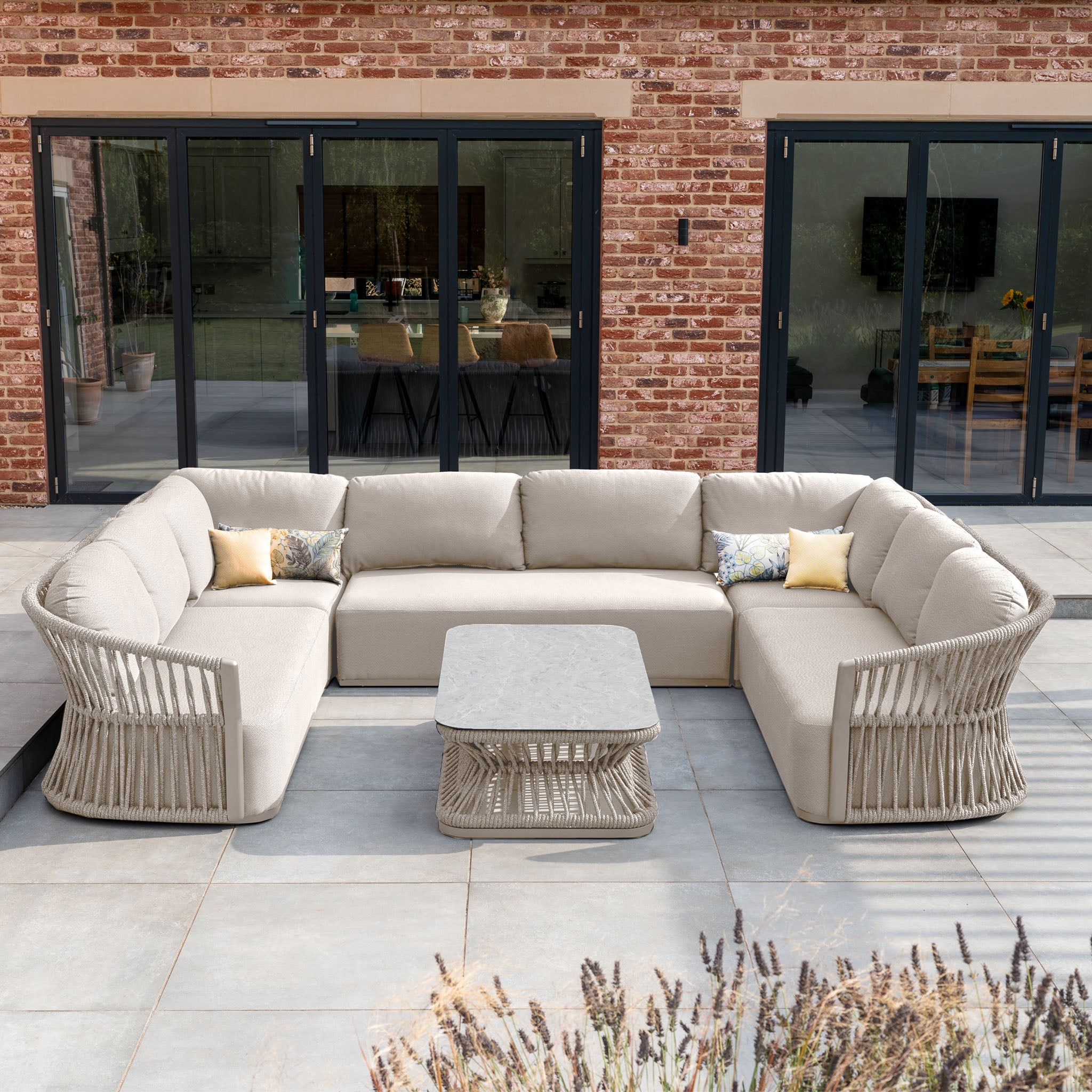 Pello U-Shape Corner Sofa Set with Rectangular Coffee Table in Fawn