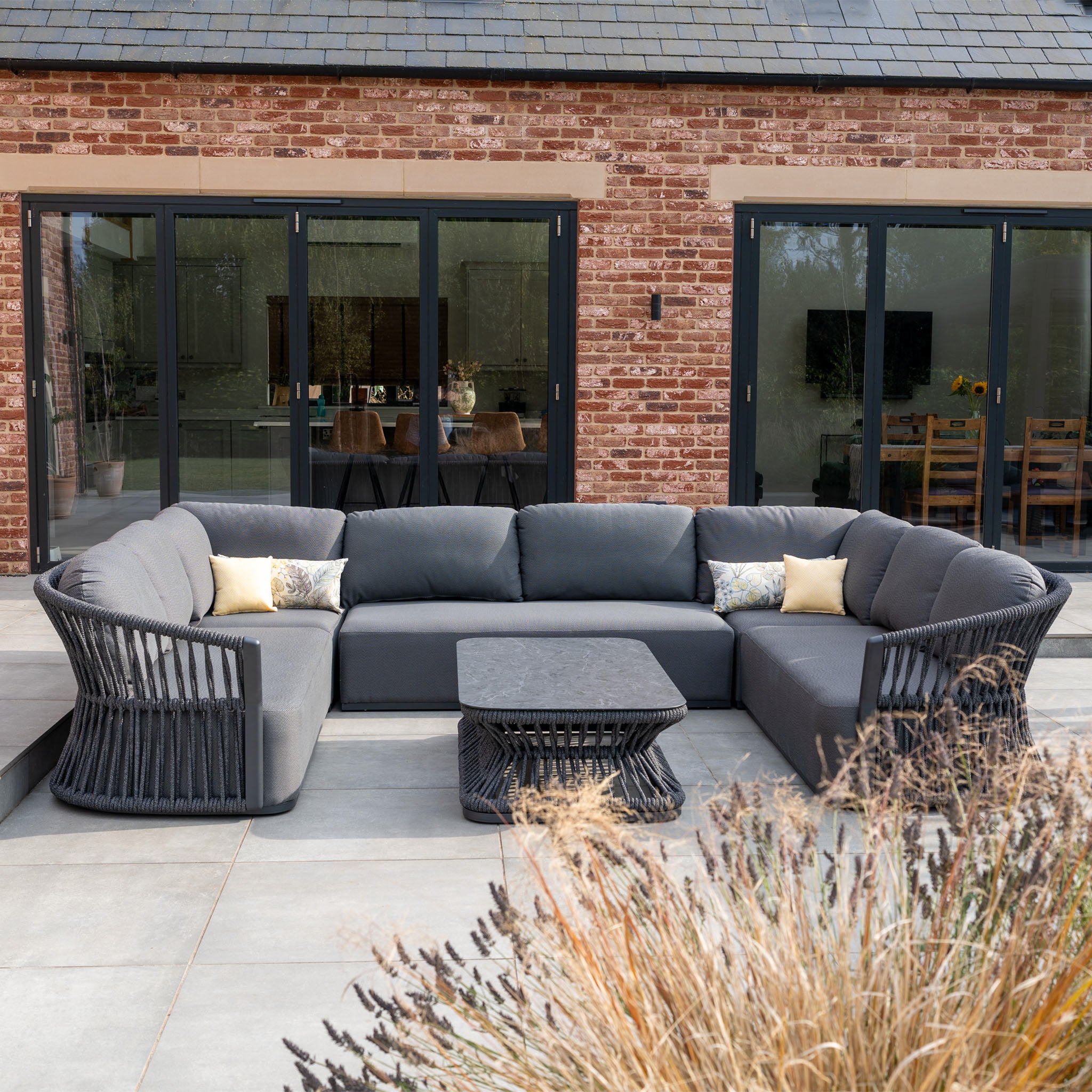 Pello U-Shape Corner Sofa Set with Rectangular Coffee Table in Grey