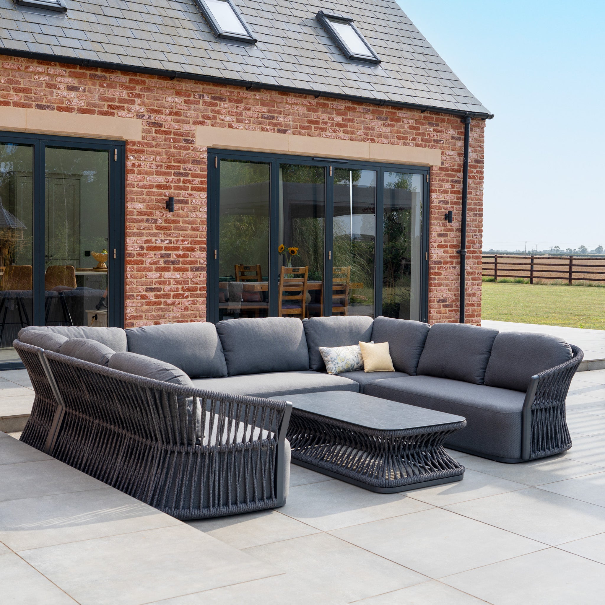 Pello U-Shape Corner Sofa Set with Rectangular Coffee Table in Grey