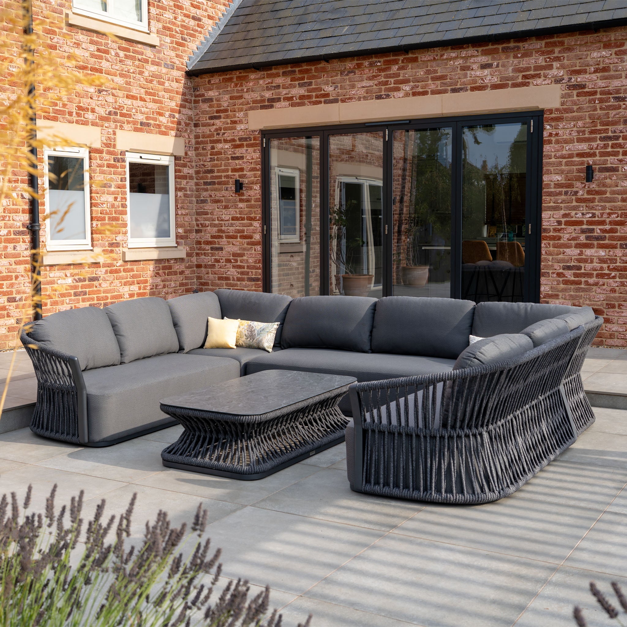Pello U-Shape Corner Sofa Set with Rectangular Coffee Table in Grey