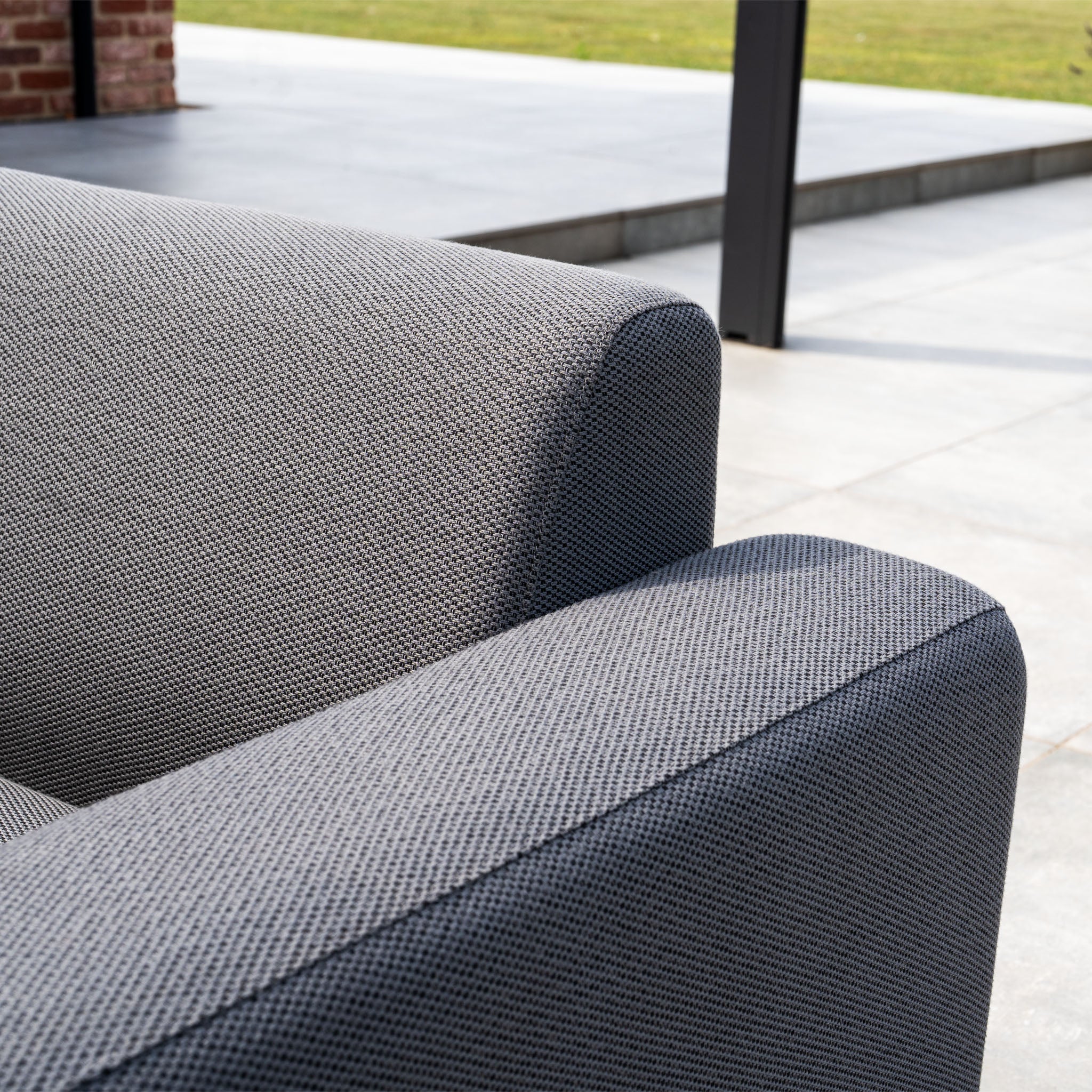 Luna U-Shape Outdoor Fabric Sofa Set with Firepit Coffee Table in Grey