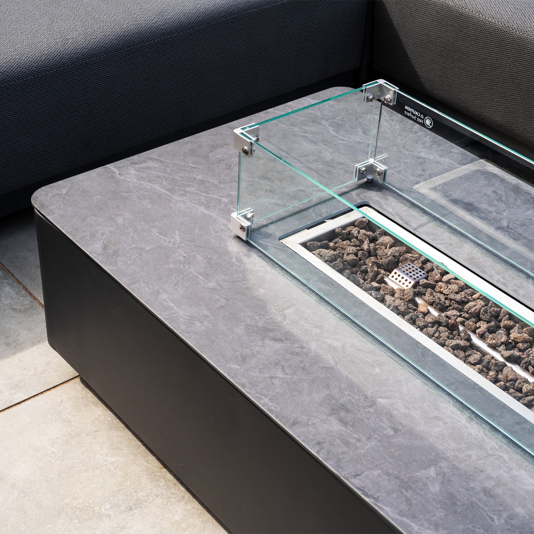 Luna U-Shape Outdoor Fabric Sofa Set with Firepit Coffee Table in Grey