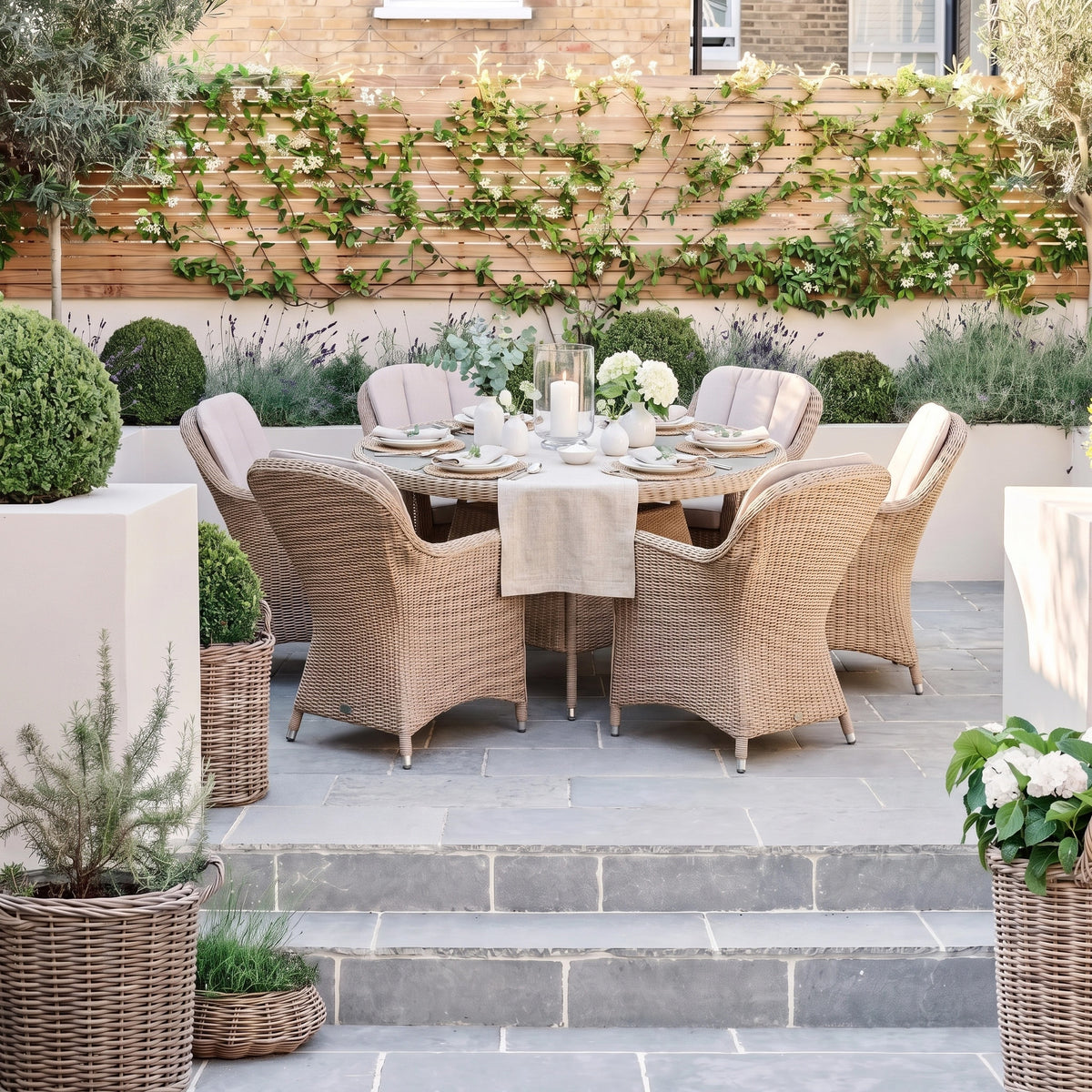 a table and chairs outside