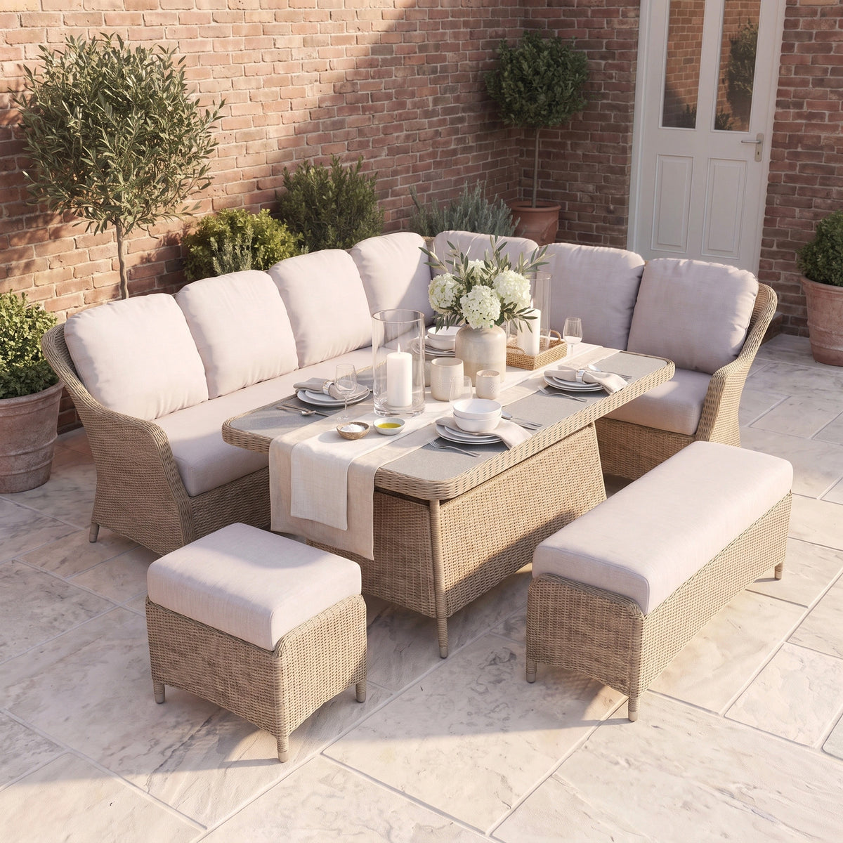 a table and chairs on a patio