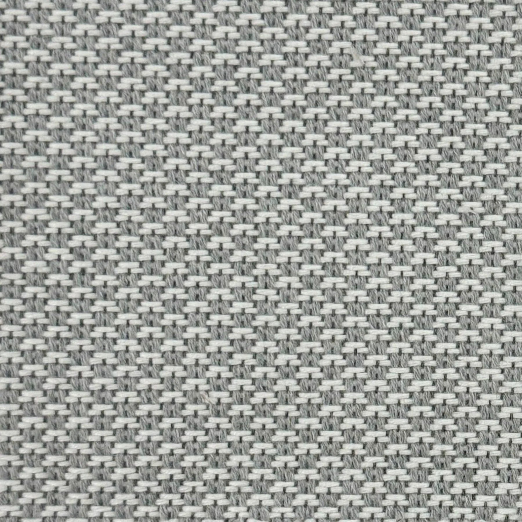 Close-up of gray and white woven fabric with a subtle checkered pattern, made from solution-dyed acrylic—ideal for all-weather use on pieces like the Luna Outdoor Fabric Curved U-Shape Sofa Set with Altura Rising Table in Oyster Grey.