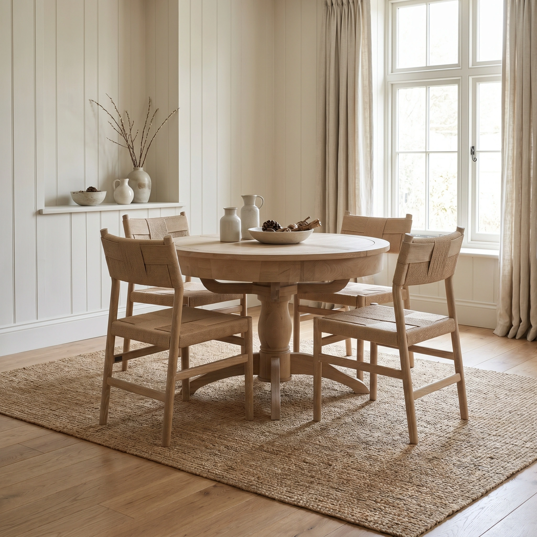 Amberley 4 Seat Round Extending Dining Set with Marlow Dining Chair in Light Oak