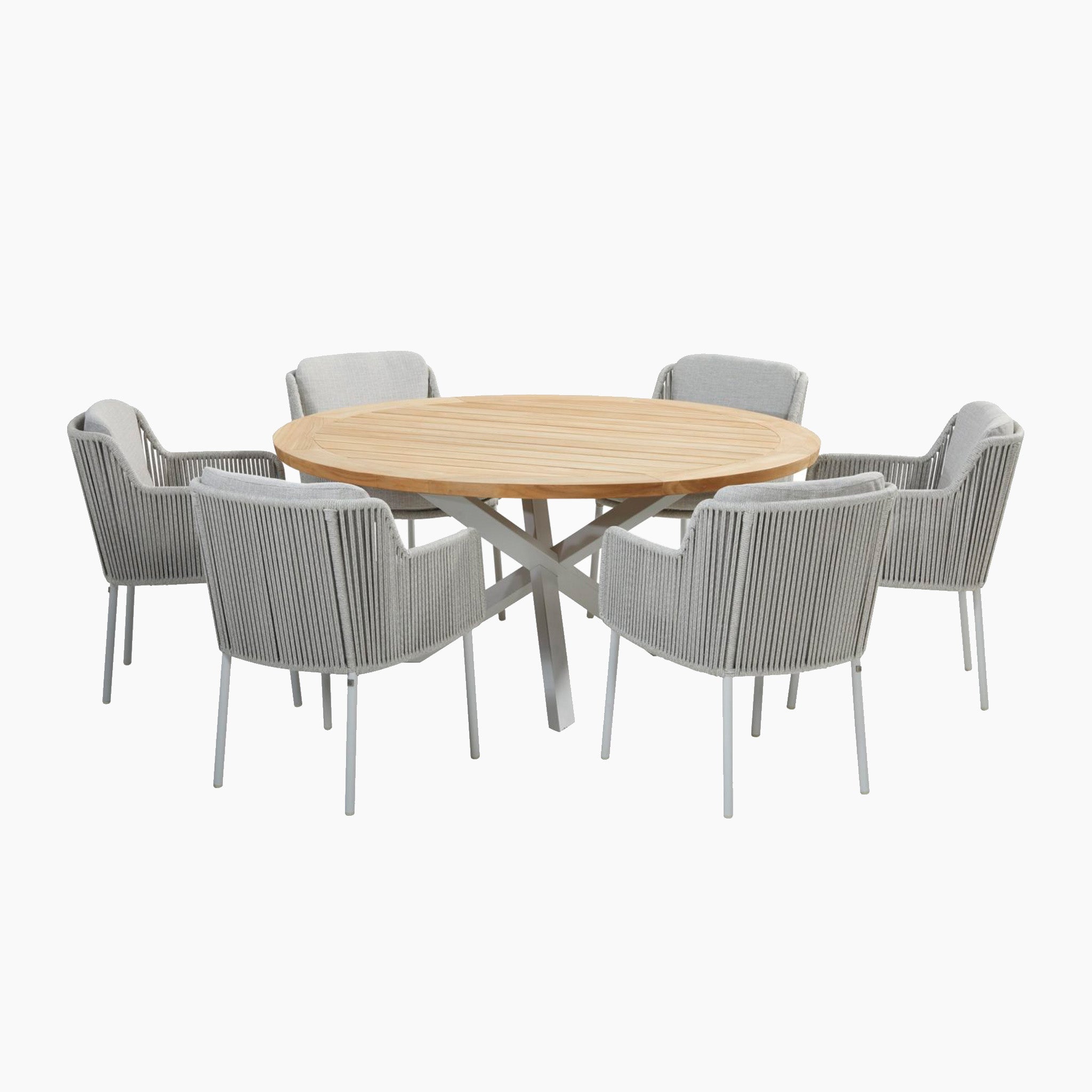 Bernini 6 Seat Round Dining with Teak Table in Light Grey
