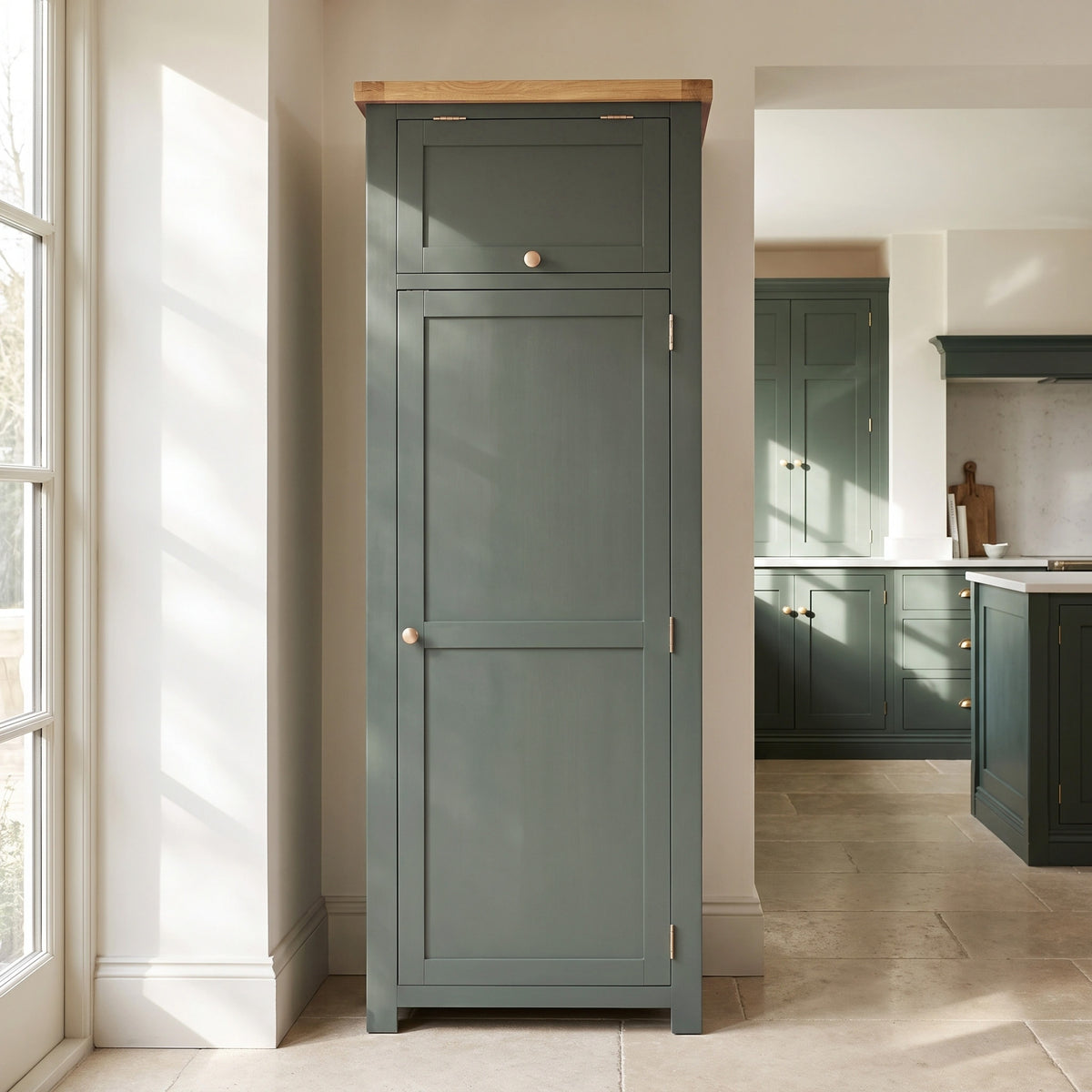 a tall cabinet in a kitchen