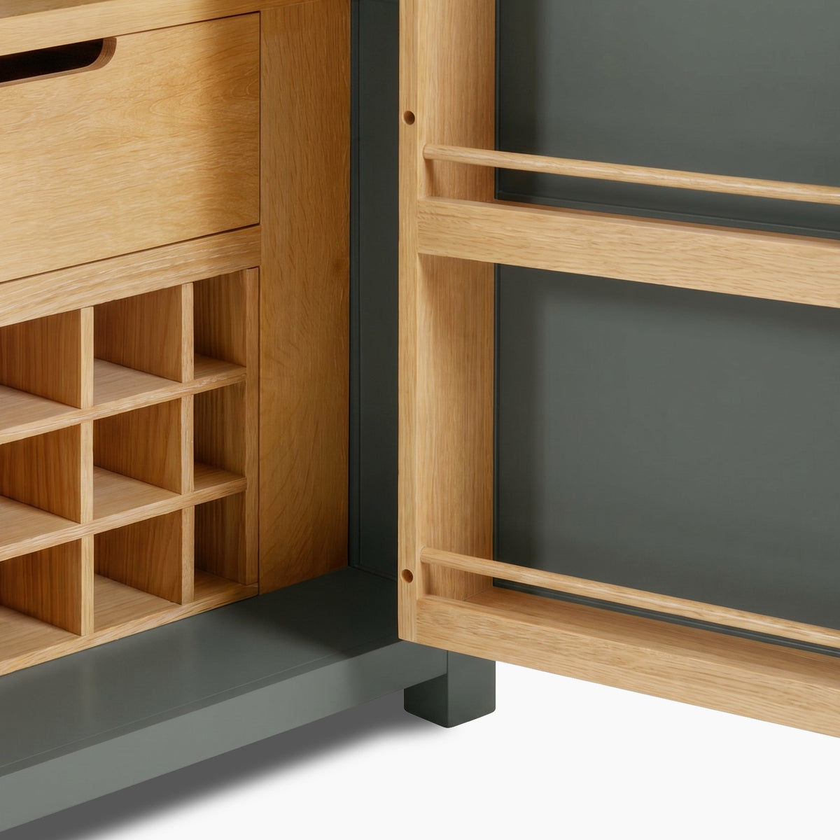 a wooden cabinet with shelves