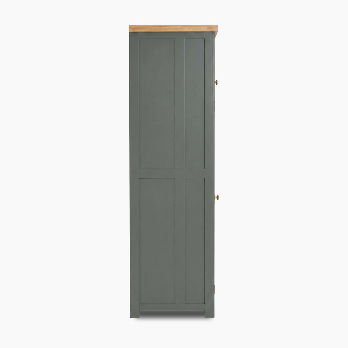 a grey cabinet with a wooden top
