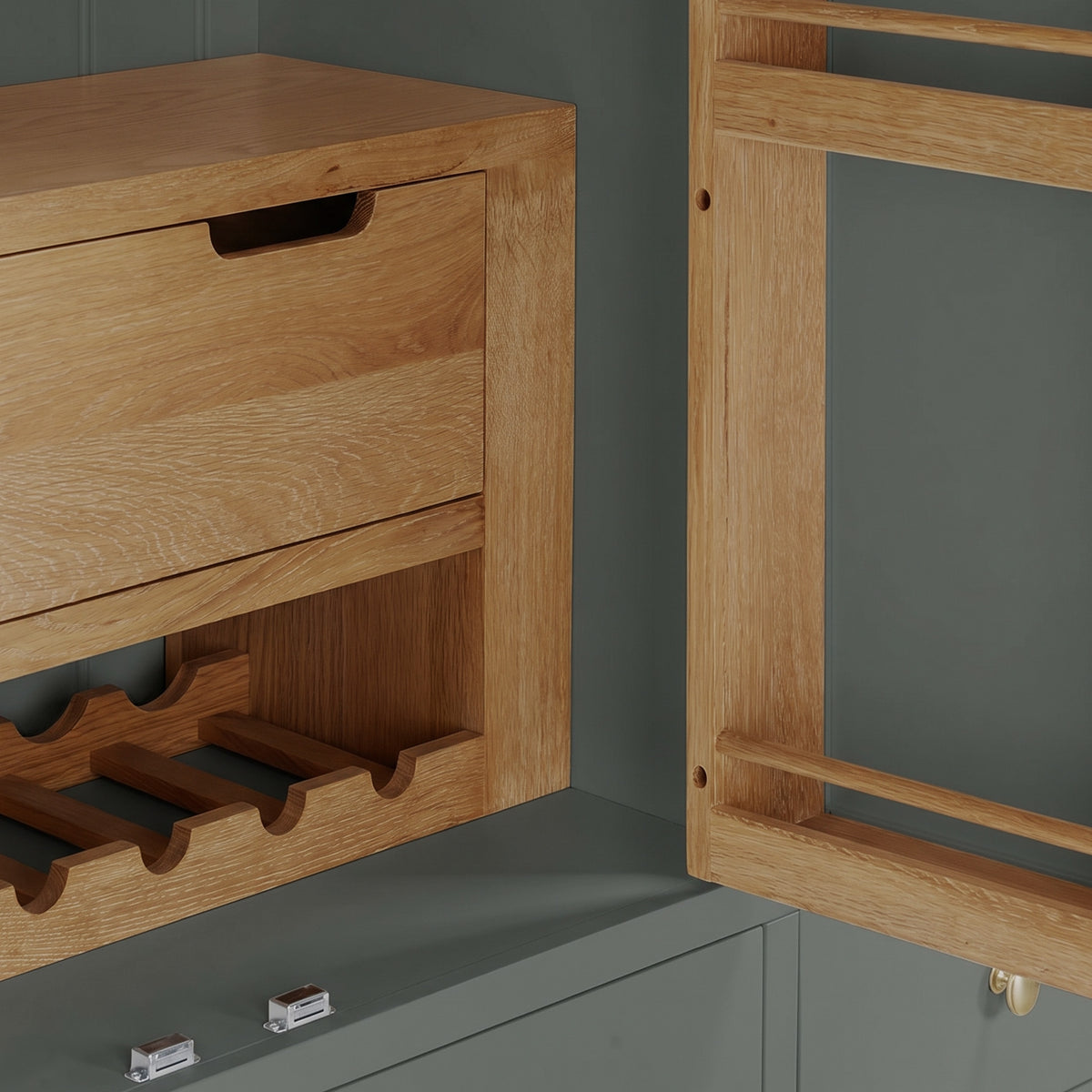 a wooden cabinet with a shelf