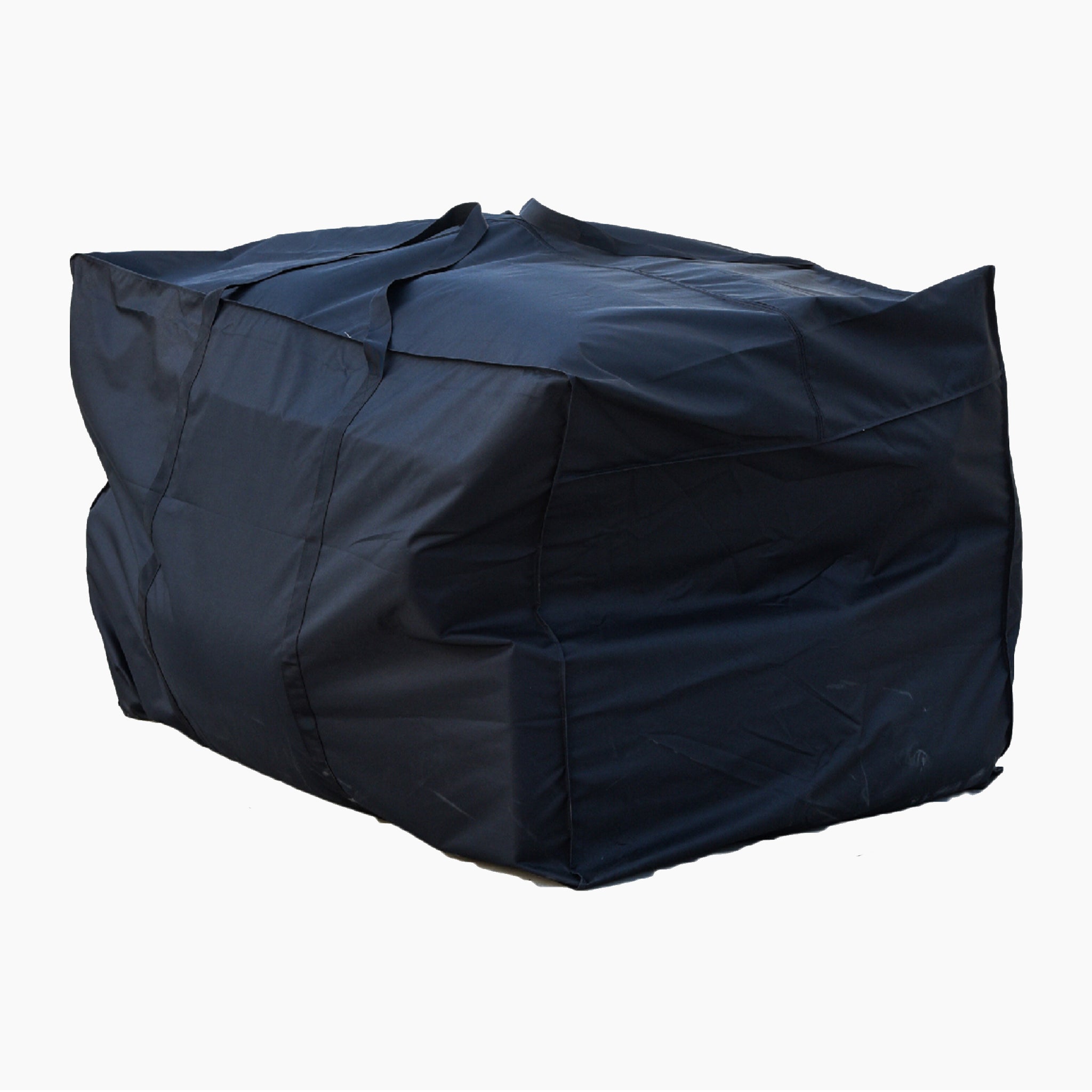 A Large Cushion Storage Bag, dark in color and UV-protected, envelops a rectangular object on a plain white background.