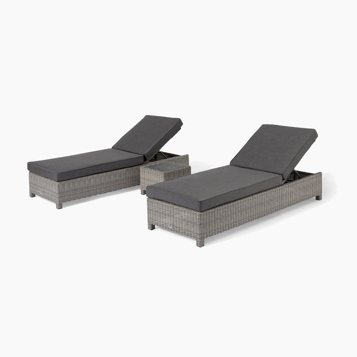 Santiago Rattan Sunlounger Set with Side Table in Grey