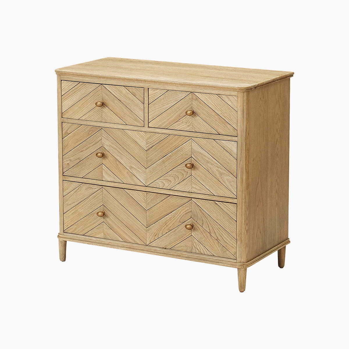 Hadley Herringbone 2 Over 2 Chest of Drawers in Natural, featuring a chevron pattern and round knobs on each drawer, displayed against a white background.