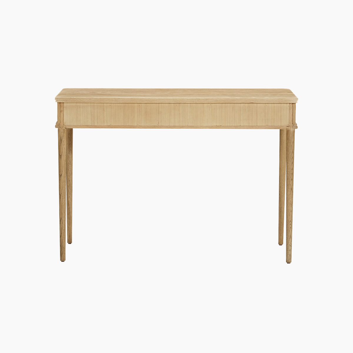 Hadley Herringbone Console Table in Natural, featuring a light wood rectangular design with four barrel legs and a simple modern aesthetic, photographed against a white background.