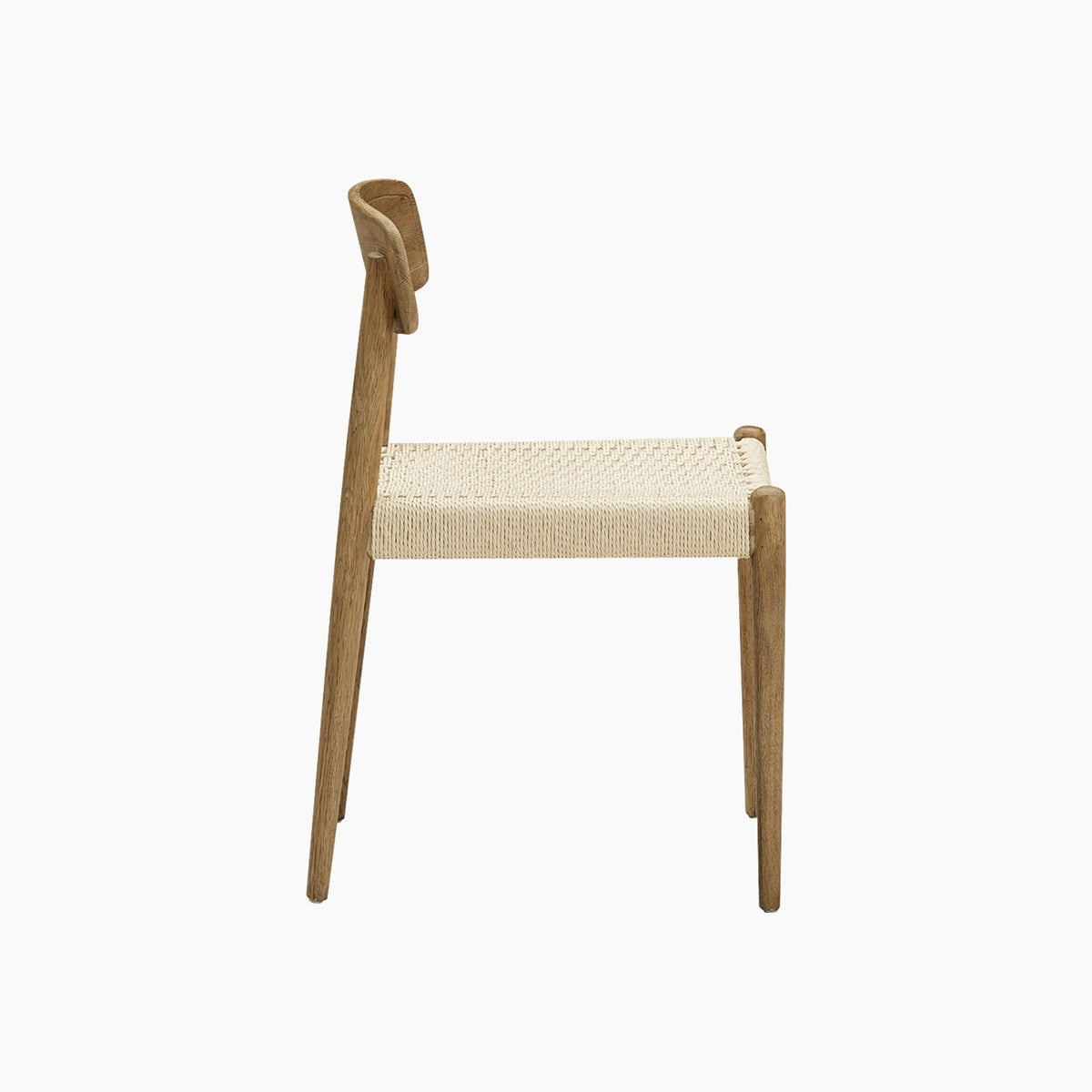 Side view of the Hadley Set of 2 Dining Chairs in Natural, featuring a woven seat and shown against a plain white background.
