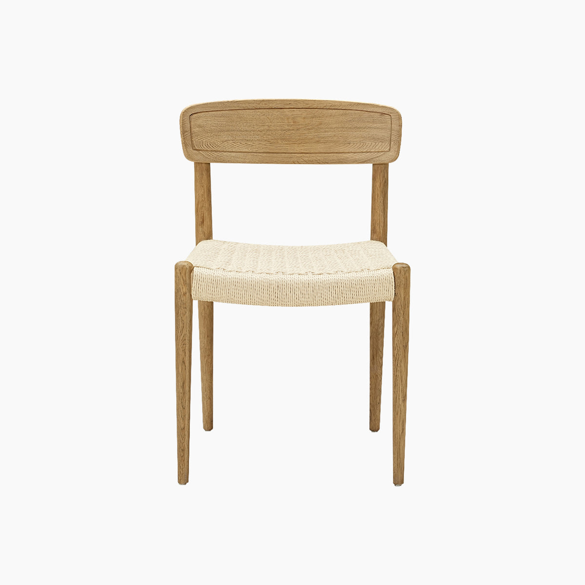Hadley Set of 2 Dining Chairs in Natural, featuring a beige woven seat, a simple backrest, and four barrel legs, shown against a white background.